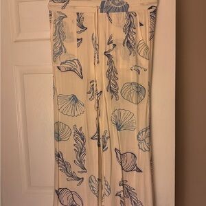 Cream and Blue Seashell Print pants